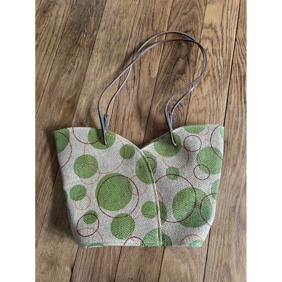 Vintage Green Circle Print Shoulder Bag Retro Tote Purse Handbag - Picture 2 of 5